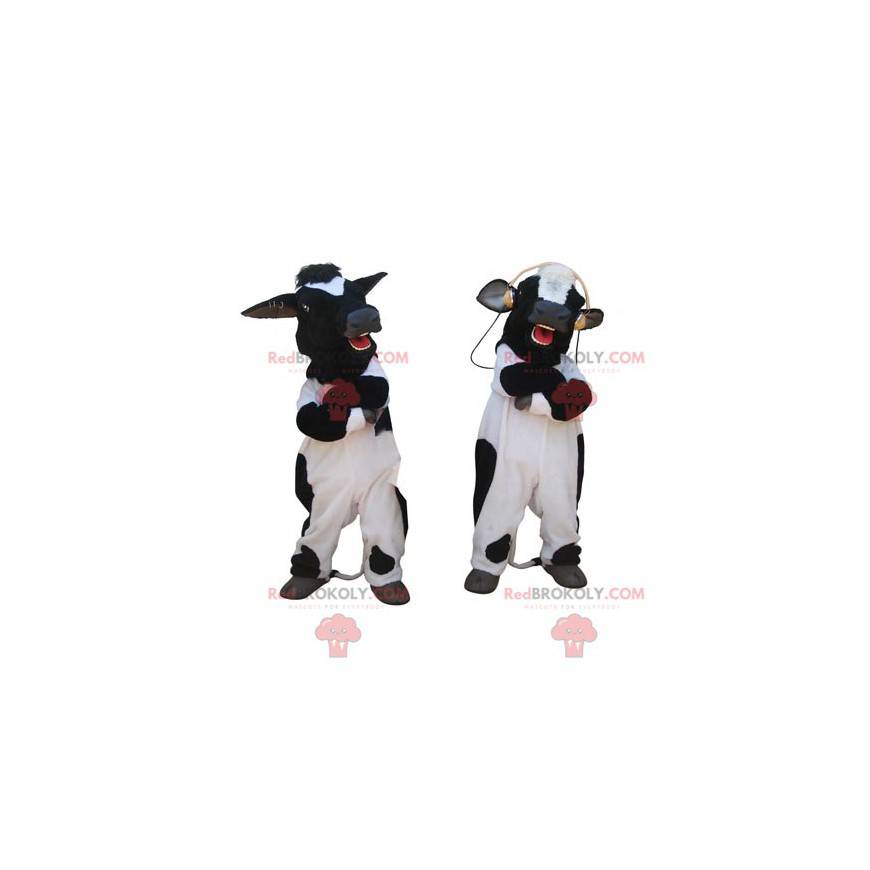2 mascottes de vaches noires et blanches géantes -
