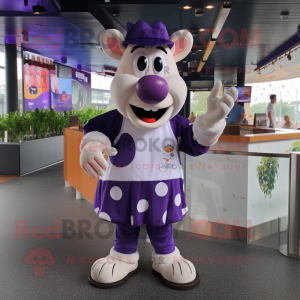 Purple Holstein Cow mascot costume character dressed with a Playsuit and Gloves