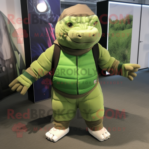 Green Glyptodon mascot costume character dressed with a Joggers and Belts