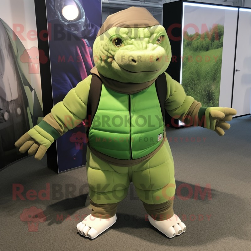 Green Glyptodon mascot costume character dressed with a Joggers and Belts Green Glyptodon mascot costume character dressed with a Joggers and Belts