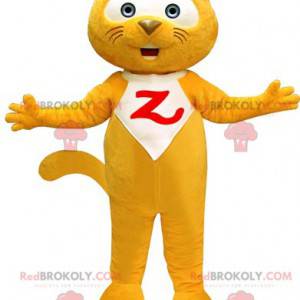 Mascote gigante e engraçado de gato amarelo e branco -