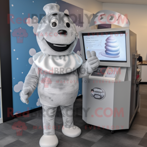 Silver Ice Cream mascot costume character dressed with a Turtleneck and Briefcases