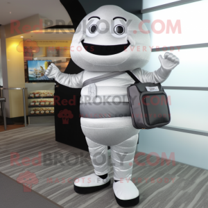 Silver Ice Cream mascot costume character dressed with a Turtleneck and Briefcases