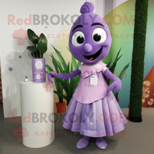 Lavender Scented Candle mascot costume character dressed with a Wrap Skirt and Earrings