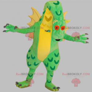 Mascote dragão gigante verde e amarelo muito impressionante -