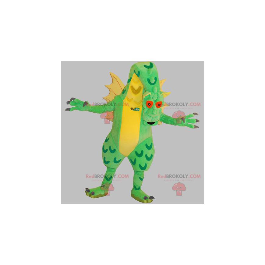 Mascota dragón gigante verde y amarillo muy impresionante -