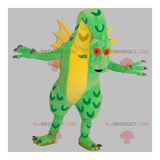 Mascota dragón gigante verde y amarillo muy impresionante -