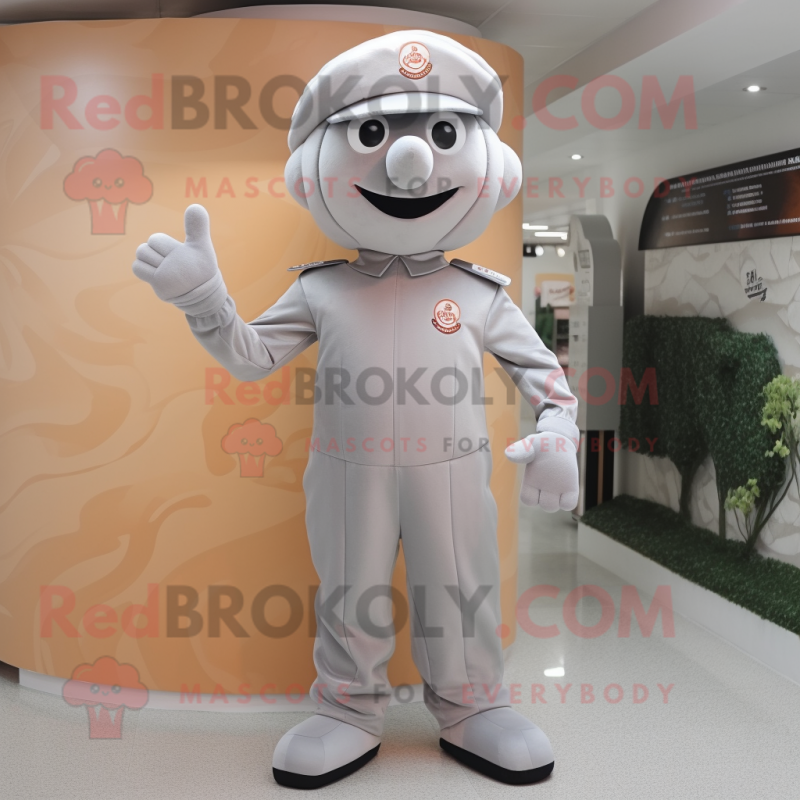 Silver Apricot mascot costume character dressed with a Trousers and Caps