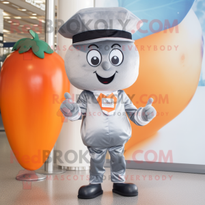 Silver Apricot mascot costume character dressed with a Trousers and Caps
