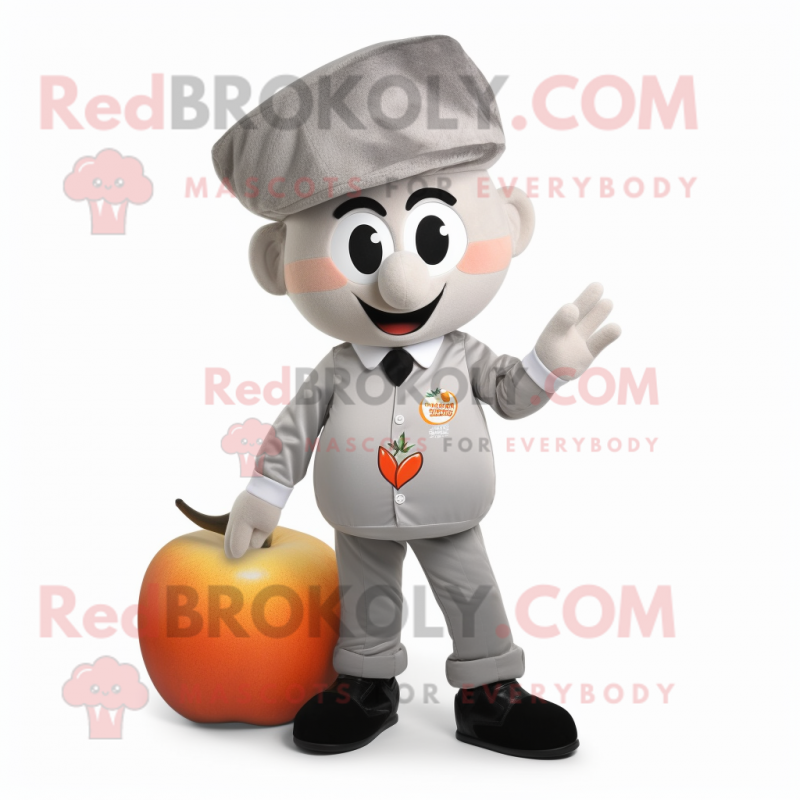 Silver Apricot mascot costume character dressed with a Trousers and Caps