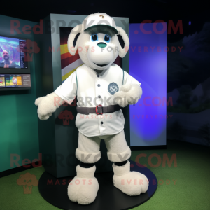 White Sheep mascot costume character dressed with a Baseball Tee and Digital watches