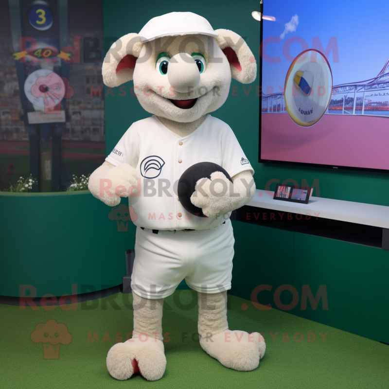 White Sheep mascot costume character dressed with a Baseball Tee and Digital watches