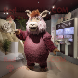 Maroon Woolly Rhinoceros mascot costume character dressed with a Midi Dress and Brooches