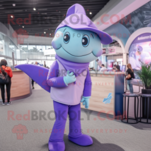 Lavender Dolphin mascot costume character dressed with a Turtleneck and Ties