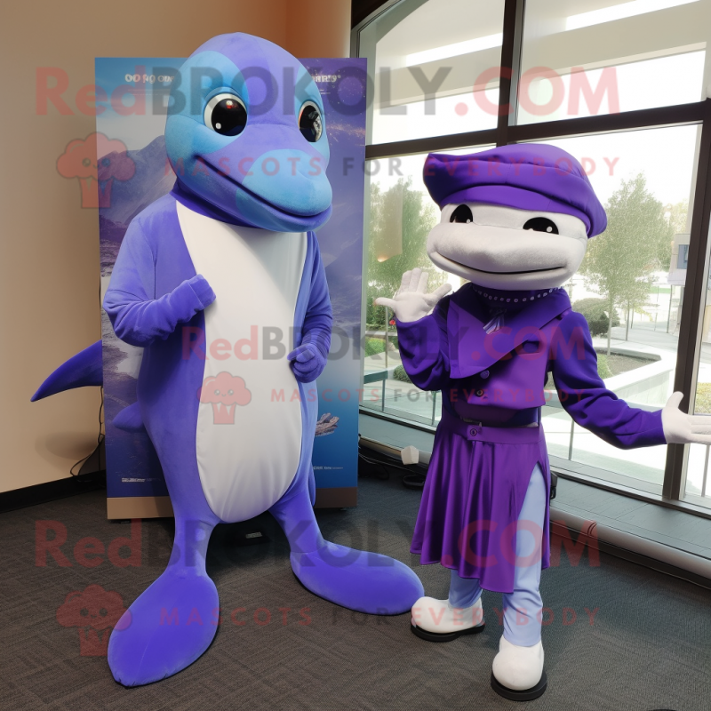 Lavender Dolphin mascot costume character dressed with a Turtleneck and Ties