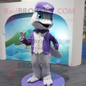 Lavender Dolphin mascot costume character dressed with a Turtleneck and Ties