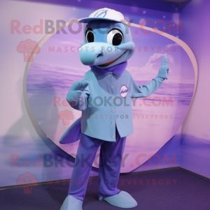 Lavender Dolphin mascot costume character dressed with a Turtleneck and Ties