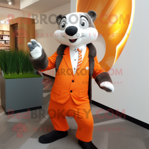 Orange Badger mascot costume character dressed with a Suit Pants and Pocket squares