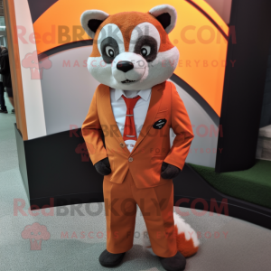 Orange Badger mascot costume character dressed with a Suit Pants and Pocket squares