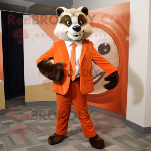 Orange Badger mascot costume character dressed with a Suit Pants and Pocket squares