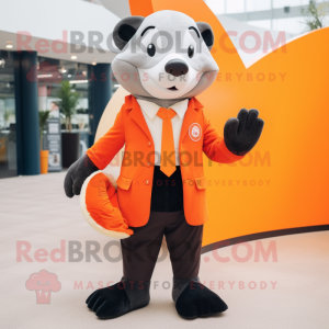 Orange Badger mascot costume character dressed with a Suit Pants and Pocket squares