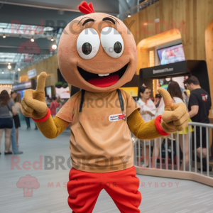 Brown Shrimp Scampi mascot costume character dressed with a Bodysuit and Smartwatches