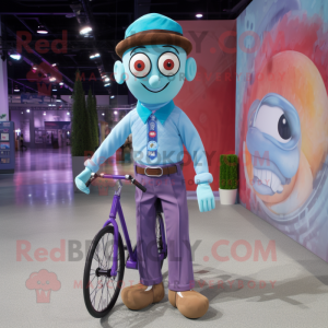 nan Unicyclist mascot costume character dressed with a Button-Up Shirt and Suspenders