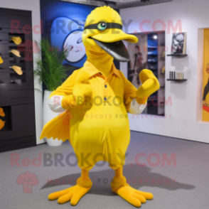 Yellow Dodo Bird mascot costume character dressed with a Dress Shirt and Beanies