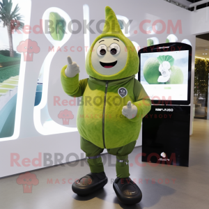 Olive Pear mascot costume character dressed with a Rash Guard and Digital watches