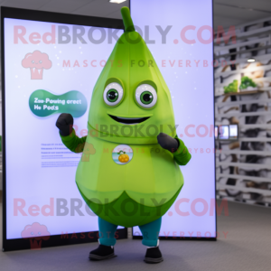 Olive Pear mascot costume character dressed with a Rash Guard and Digital watches