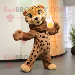 Brown Cheetah mascot costume character dressed with a Trousers and Scarves