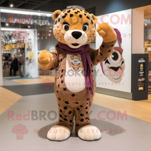 Brown Cheetah mascot costume character dressed with a Trousers and Scarves