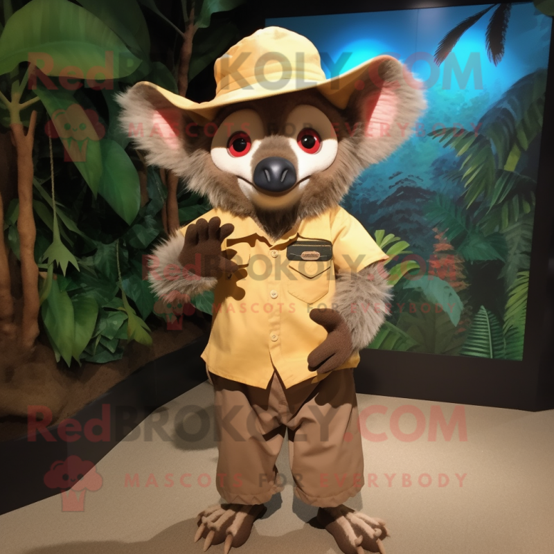 Tan Aye-Aye mascot costume character dressed with a Trousers and Hats