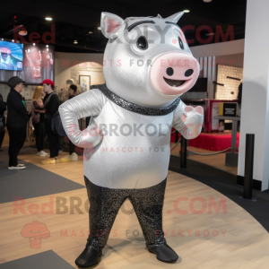 Silver Sow mascot costume character dressed with a Leggings and Shoe clips