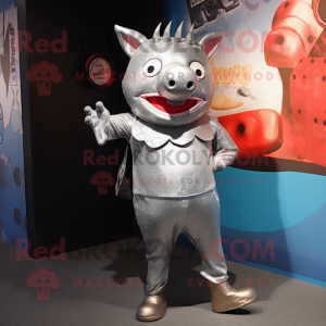Silver Sow mascot costume character dressed with a Leggings and Shoe clips