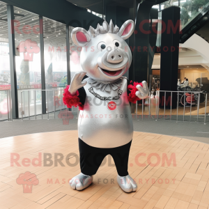 Silver Sow mascot costume character dressed with a Leggings and Shoe clips