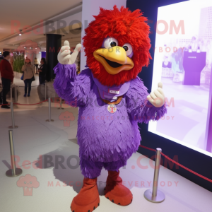 Purple Fried Chicken mascot costume character dressed with a Jeggings and Bracelets