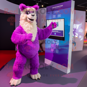 Purple Llama mascot costume character dressed with a Playsuit and Foot pads