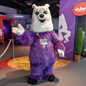 Purple Llama mascot costume character dressed with a Playsuit and Foot pads