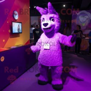 Purple Llama mascot costume character dressed with a Playsuit and Foot pads