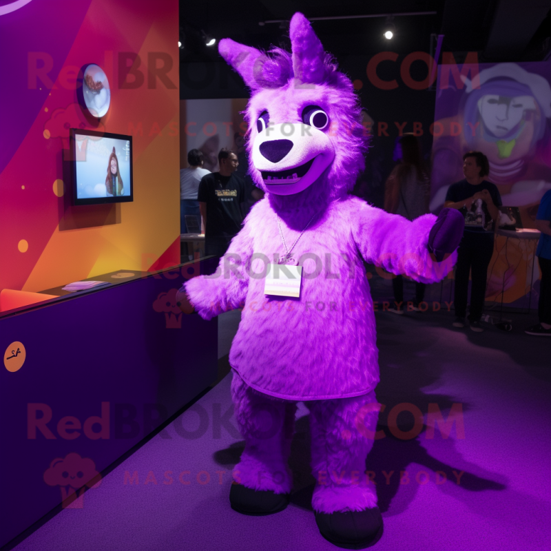 Purple Llama mascot costume character dressed with a Playsuit and Foot pads