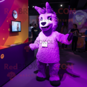 Purple Llama mascot costume character dressed with a Playsuit and Foot pads