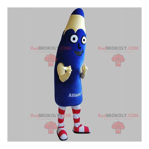 Mascota de lápiz azul gigante. Mascota de la pluma -