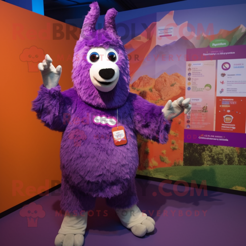 Purple Llama mascot costume character dressed with a Playsuit and Foot pads Purple Llama mascot costume character dressed with a Playsuit and Foot pads