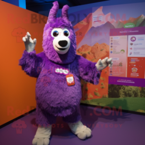 Purple Llama mascot costume character dressed with a Playsuit and Foot pads