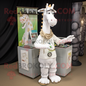 White Giraffe mascot costume character dressed with a Cargo Shorts and Shawl pins