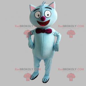 Mascotte gatto blu con un papillon rosso - Redbrokoly.com