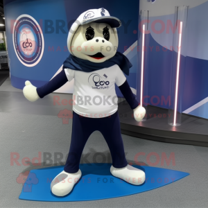 Navy Ice Hockey Stick mascot costume character dressed with a Yoga Pants and Beanies