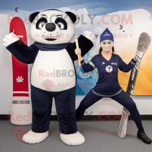 Navy Ice Hockey Stick mascot costume character dressed with a Yoga Pants and Beanies