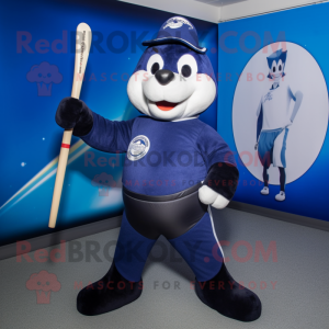 Navy Ice Hockey Stick mascot costume character dressed with a Yoga Pants and Beanies